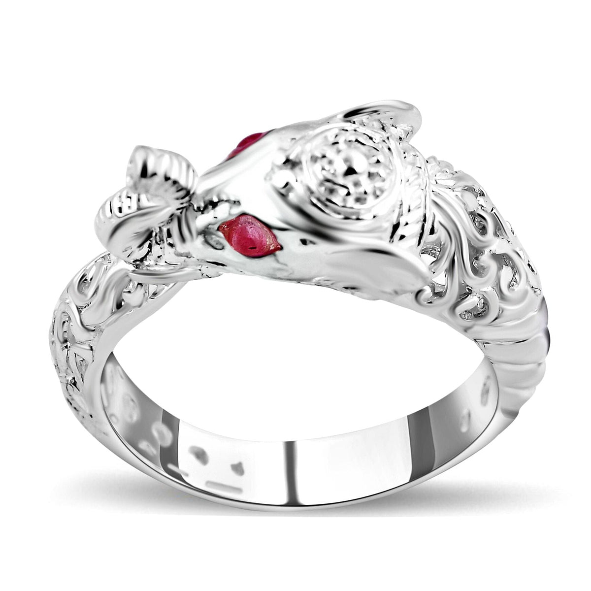 Royal Bali Collection - African Ruby Elephant Ring in Sterling Silver, Silver Wt. 5.10 GM 7684364 0