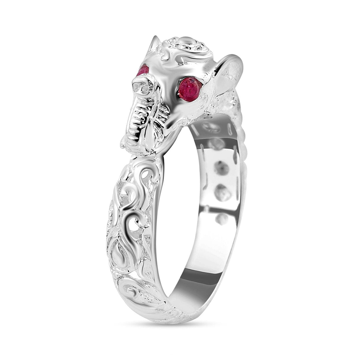 Royal Bali Collection - African Ruby Elephant Ring in Sterling Silver, Silver Wt. 5.10 GM 7684364 3