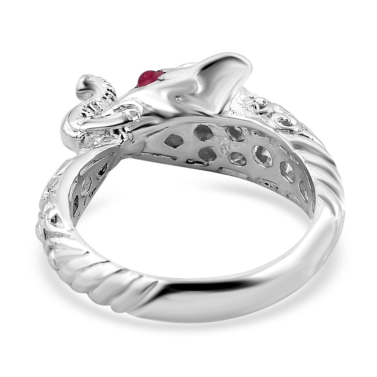Royal Bali Collection - African Ruby Elephant Ring in Sterling Silver, Silver Wt. 5.10 GM 7684364 4
