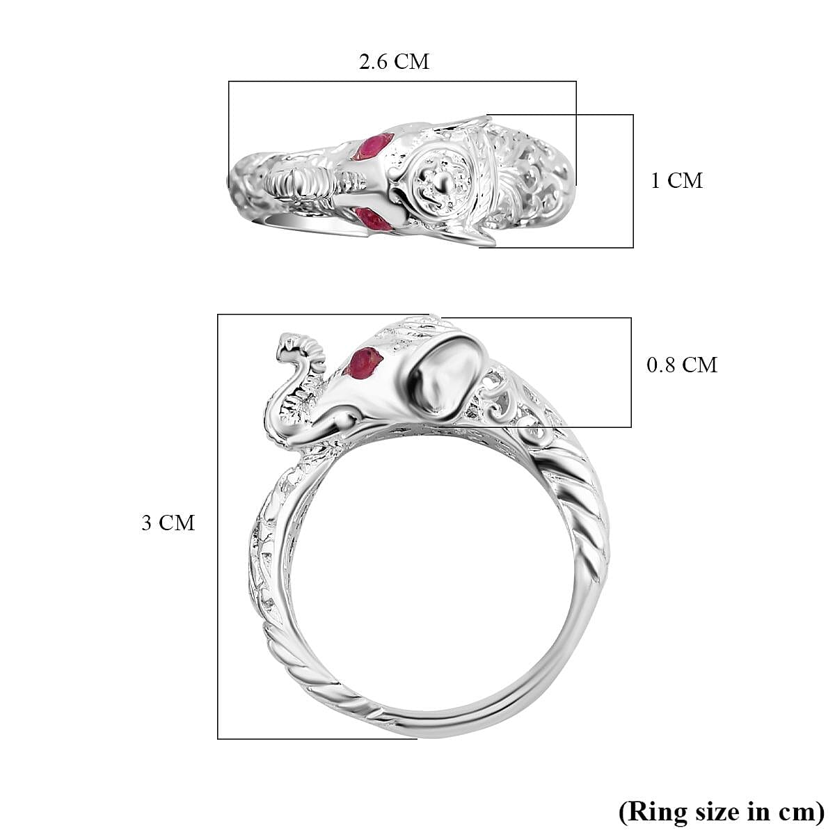 Royal Bali Collection - African Ruby Elephant Ring in Sterling Silver, Silver Wt. 5.10 GM 7684364 5