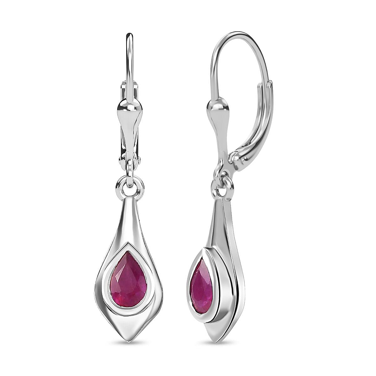 African Ruby Solitaire Dangle Earrings in Platinum Overlay Sterling Silver 1.10 Ct 7268157 0