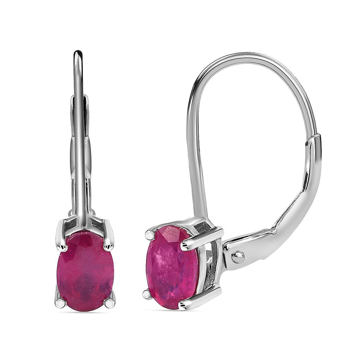 Close Out Deal - Cabo Delgado Ruby Solitaire Lever Back Earrings in Platinum Overlay Sterling Silver 1.33 Ct. 7457846 0