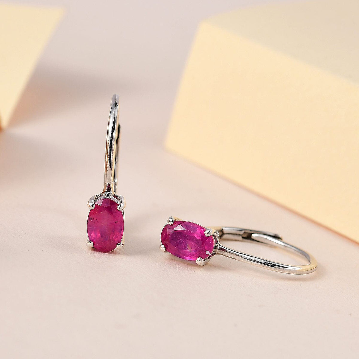 Close Out Deal - Cabo Delgado Ruby Solitaire Lever Back Earrings in Platinum Overlay Sterling Silver 1.33 Ct. 7457846 2