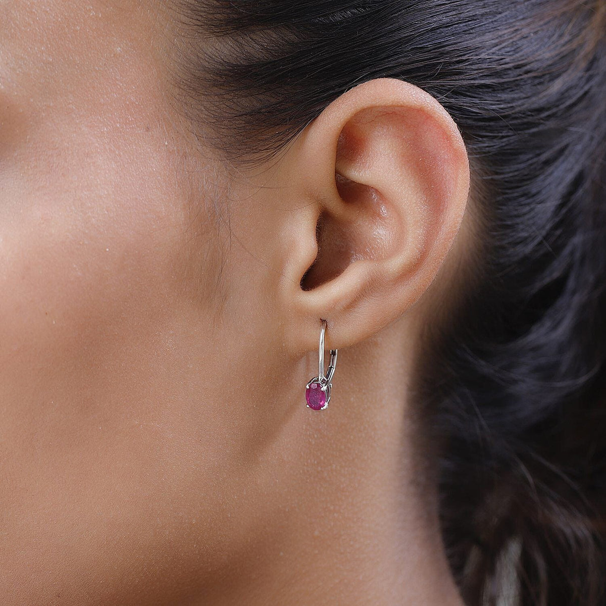 Close Out Deal - Cabo Delgado Ruby Solitaire Lever Back Earrings in Platinum Overlay Sterling Silver 1.33 Ct. 7457846 3