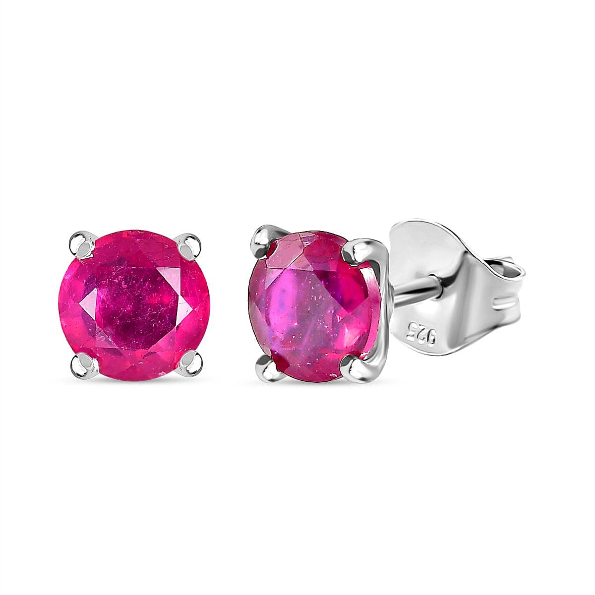African Ruby Solitaire Stud Earrings in Platinum Overlay Sterling Silver 2.60 Ct. 7767532 0