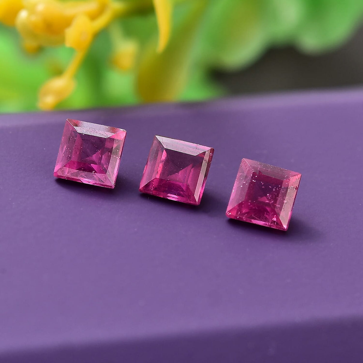 Set of 3 Fissure Filled Ruby Loose Gemstones in Square Shape 1.09 Ct. 8062404 2