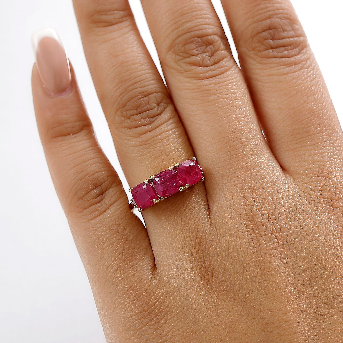 African Ruby, White Diamond Trilogy Ring in 18K Vermeil Yellow Gold Plated Sterling Silver 4.77 Ct. 8042540 3