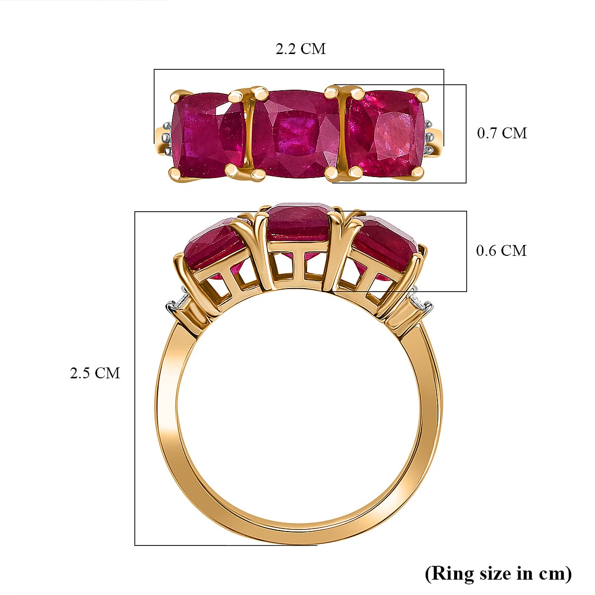 African Ruby, White Diamond Trilogy Ring in 18K Vermeil Yellow Gold Plated Sterling Silver 4.77 Ct. 8042540 6