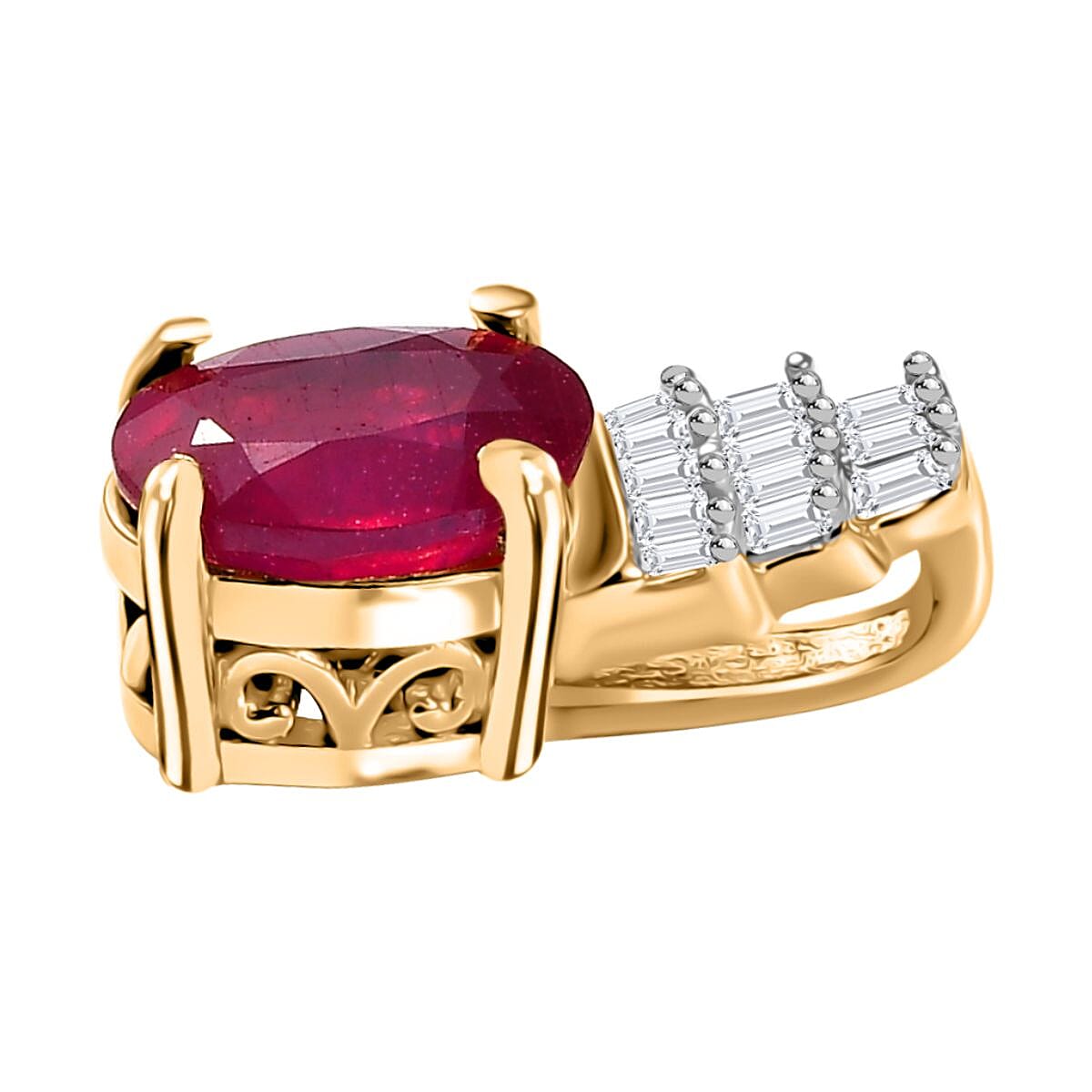 African Ruby &amp; White Diamond Pendant in 18K Vermeil Yellow Gold Plated Sterling Silver 1.19 Ct. 8042578 4