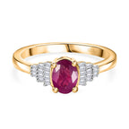 African Ruby & White Diamond Ring in 18K Vermeil Yellow Gold Plated Sterling Silver 1.23 Ct.