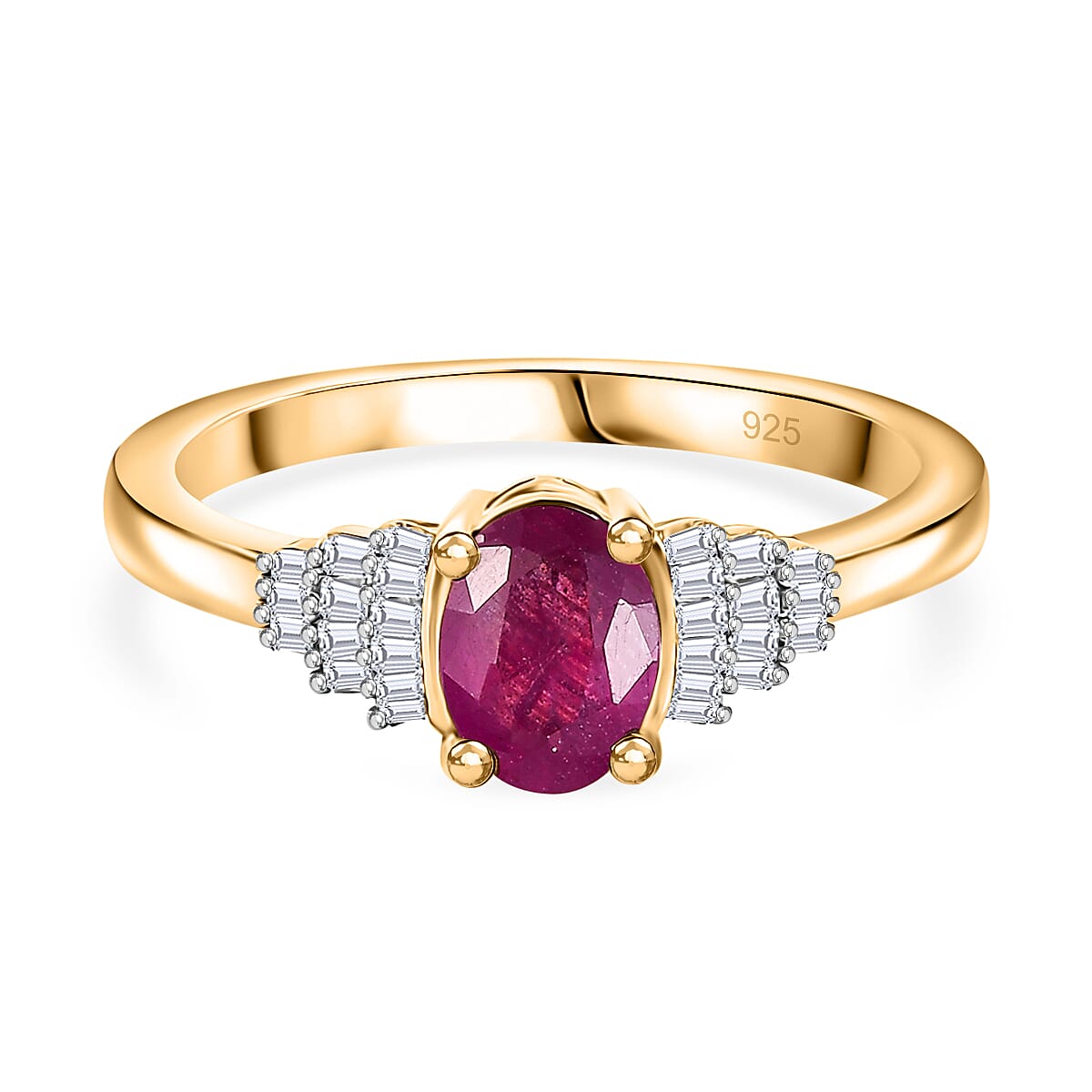 African Ruby &amp; White Diamond Ring in 18K Vermeil Yellow Gold Plated Sterling Silver 1.23 Ct. 8042555 0