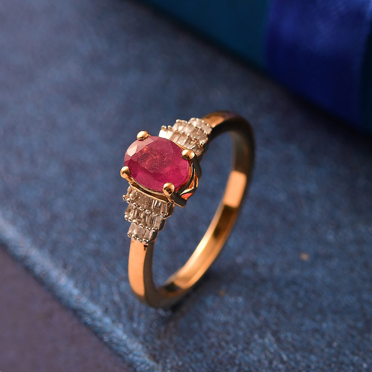 African Ruby &amp; White Diamond Ring in 18K Vermeil Yellow Gold Plated Sterling Silver 1.23 Ct. 8042555 2