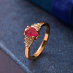 African Ruby & White Diamond Ring in 18K Vermeil Yellow Gold Plated Sterling Silver 1.23 Ct.
