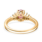 African Ruby & White Diamond Ring in 18K Vermeil Yellow Gold Plated Sterling Silver 1.23 Ct.
