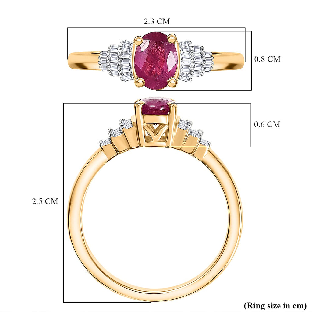African Ruby & White Diamond Ring in 18K Vermeil Yellow Gold Plated Sterling Silver 1.23 Ct.