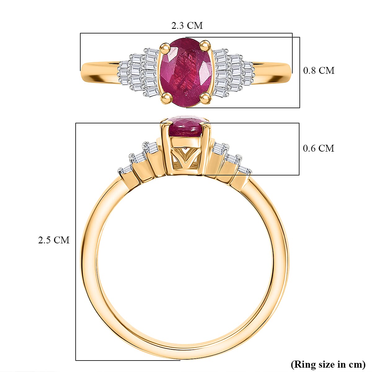 African Ruby &amp; White Diamond Ring in 18K Vermeil Yellow Gold Plated Sterling Silver 1.23 Ct. 8042555 6
