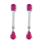 Fissure Filled Ruby , White Topaz Solitaire Stud Push Post Earring in Platinum Overlay Sterling Silver 2.52 ct  2.524  Ct.