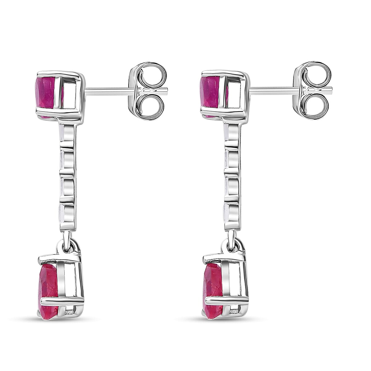 Fissure Filled Ruby, White Topaz Dangle Earrings in Platinum Overlay Sterling Silver 7426940 4