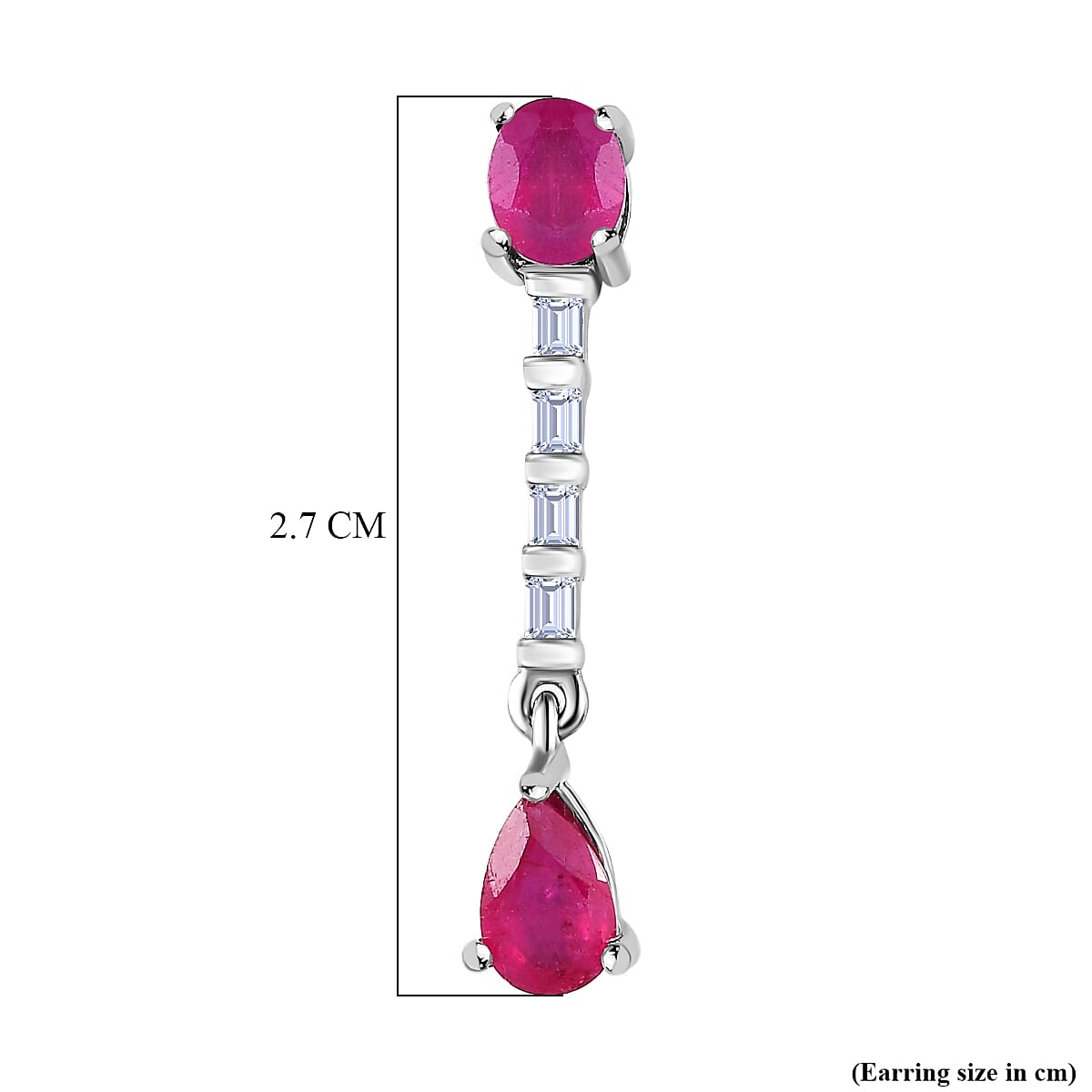Fissure Filled Ruby, White Topaz Dangle Earrings in Platinum Overlay Sterling Silver 7426940 5