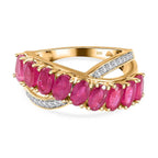 African Ruby & Natural Zircon Bypass Ring in 18K Yellow Gold Vermeil Plated Sterling Silver 3.50 Ct.