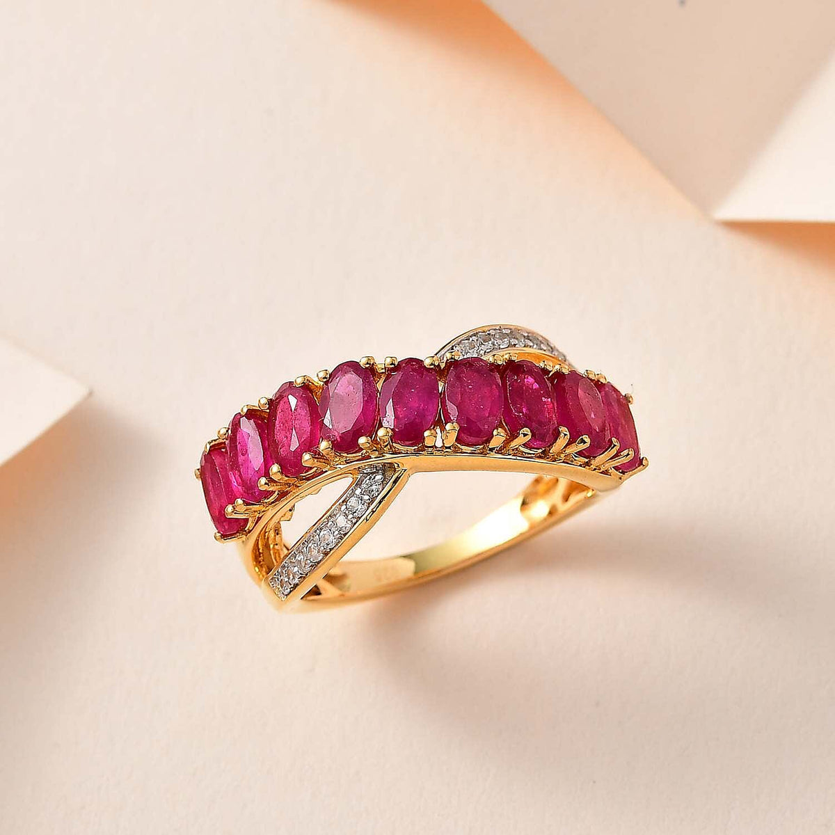 African Ruby &amp; Natural Zircon Bypass Ring in 18K Yellow Gold Vermeil Plated Sterling Silver 3.50 Ct. 7705843 2