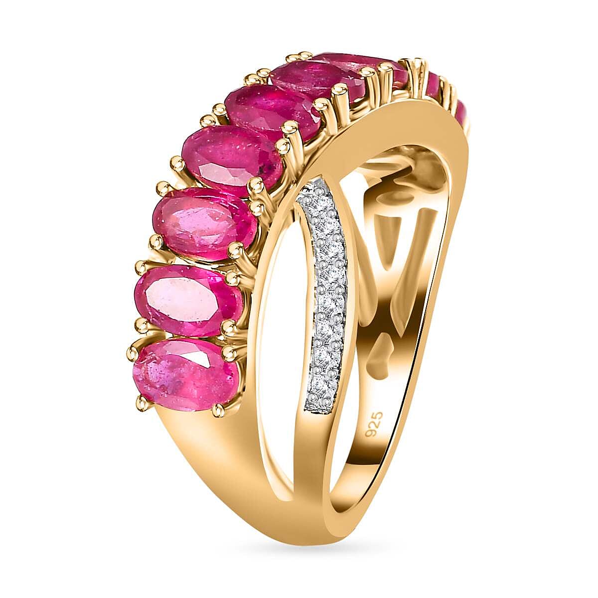 African Ruby &amp; Natural Zircon Bypass Ring in 18K Yellow Gold Vermeil Plated Sterling Silver 3.50 Ct. 7705843 4