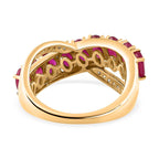 African Ruby & Natural Zircon Bypass Ring in 18K Yellow Gold Vermeil Plated Sterling Silver 3.50 Ct.