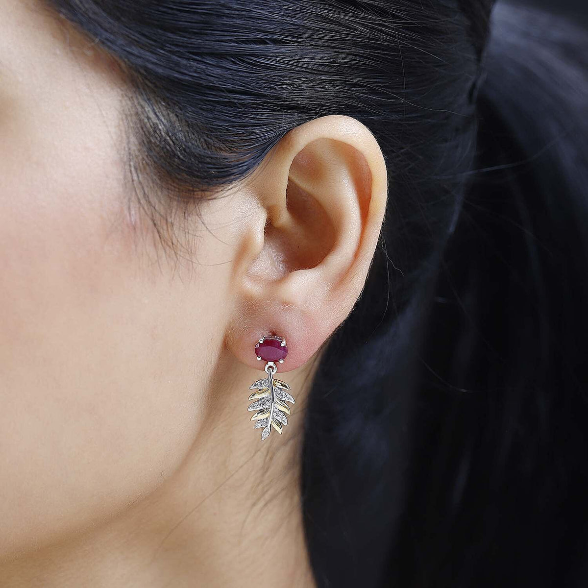 African Ruby &amp; Natural Zircon Dangle Earrings in 18K Yellow Gold Vermeil &amp; Platinum Plated Sterling Silver 2.86 Ct. 7705895 3