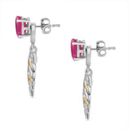 African Ruby & Natural Zircon Dangle Earrings in 18K Yellow Gold Vermeil & Platinum Plated Sterling Silver 2.86 Ct.