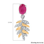 African Ruby & Natural Zircon Dangle Earrings in 18K Yellow Gold Vermeil & Platinum Plated Sterling Silver 2.86 Ct.