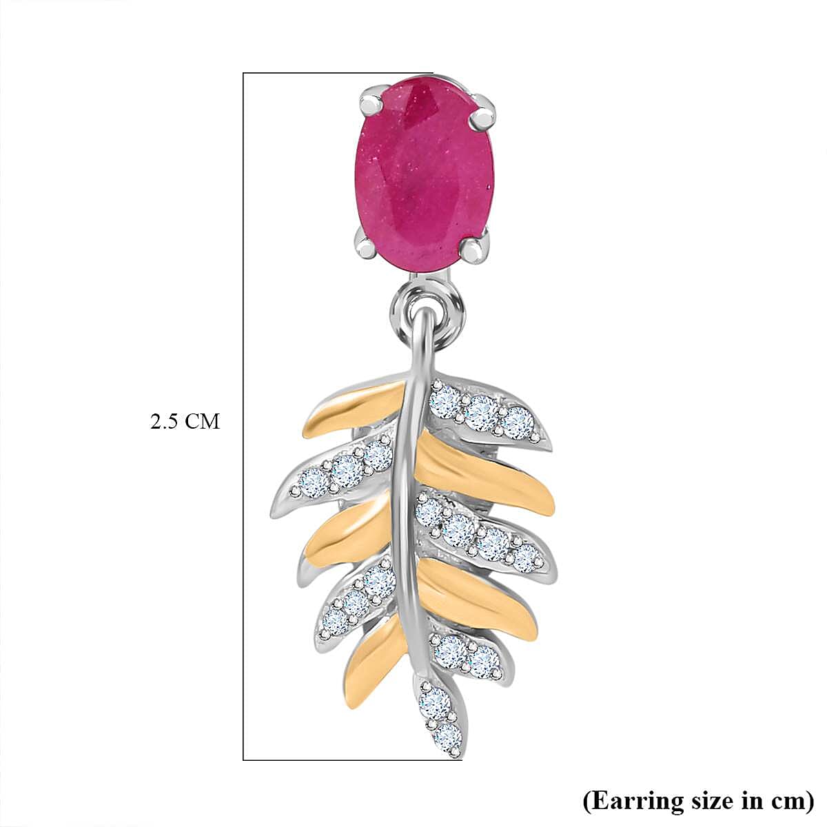 African Ruby &amp; Natural Zircon Dangle Earrings in 18K Yellow Gold Vermeil &amp; Platinum Plated Sterling Silver 2.86 Ct. 7705895 7