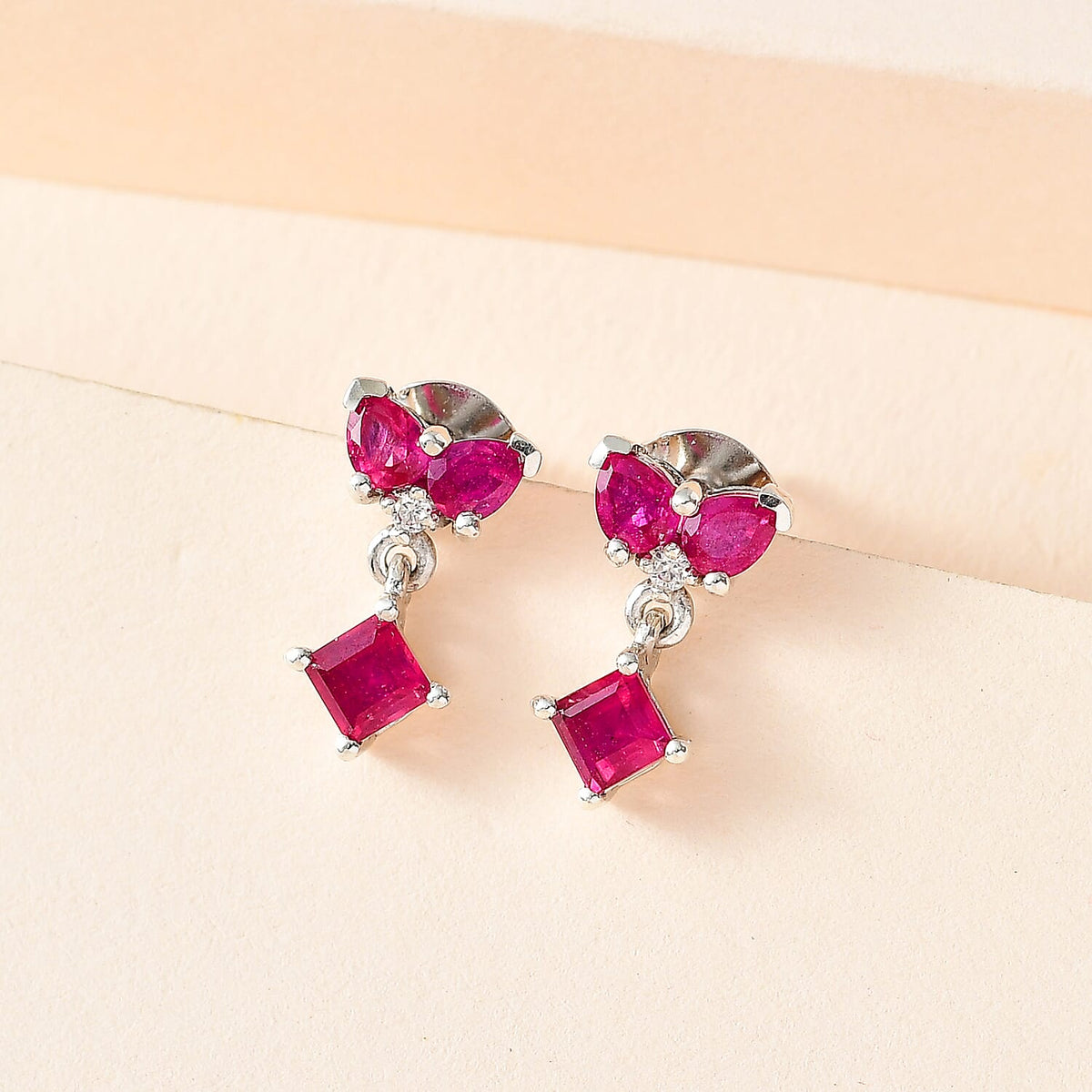 African Ruby &amp; Natural Zircon Dangle Earrings in Platinum Overlay Sterling Silver 2.10 Ct 7705897 2
