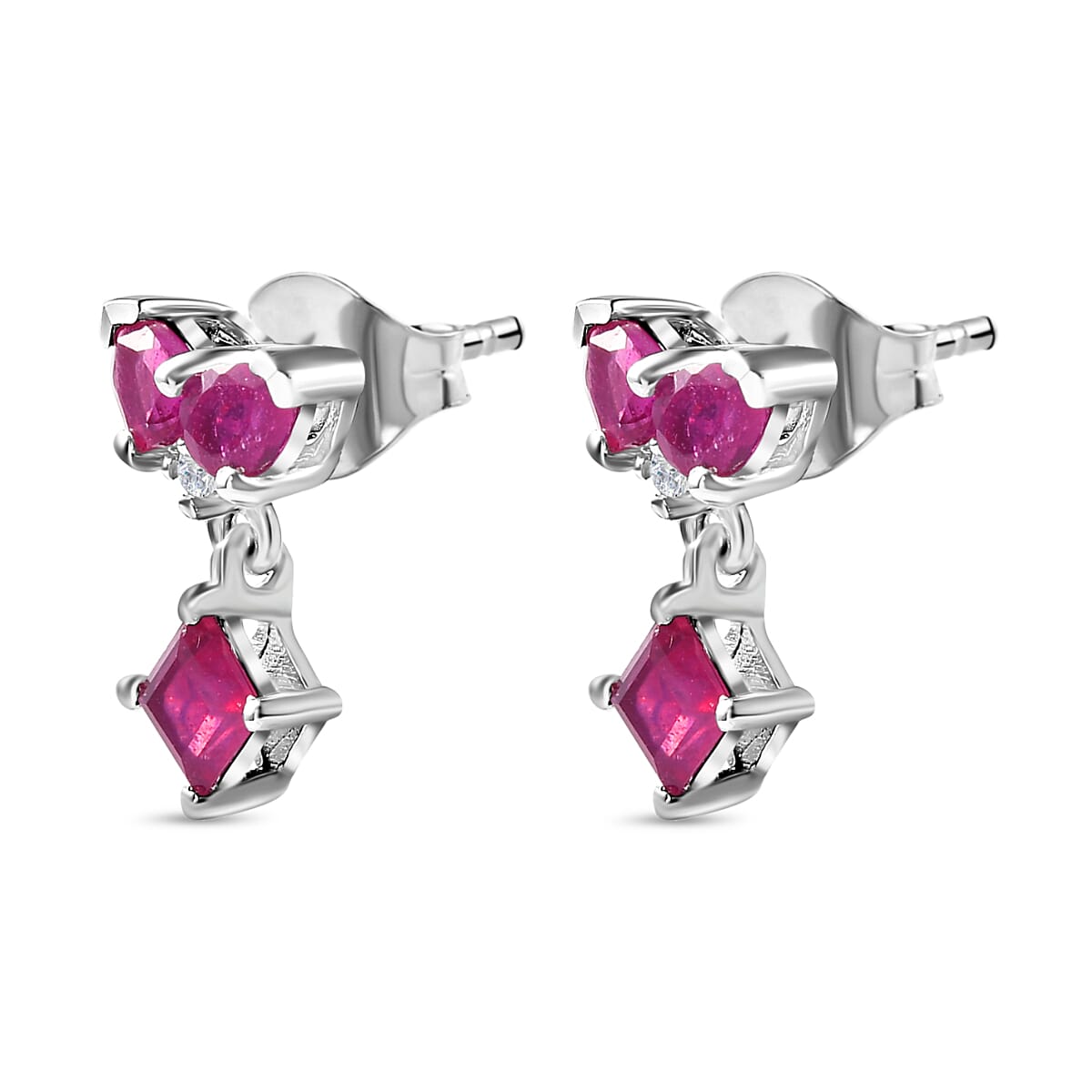 African Ruby &amp; Natural Zircon Dangle Earrings in Platinum Overlay Sterling Silver 2.10 Ct 7705897 4