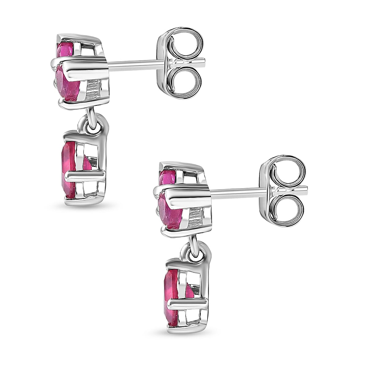 African Ruby &amp; Natural Zircon Dangle Earrings in Platinum Overlay Sterling Silver 2.10 Ct 7705897 5