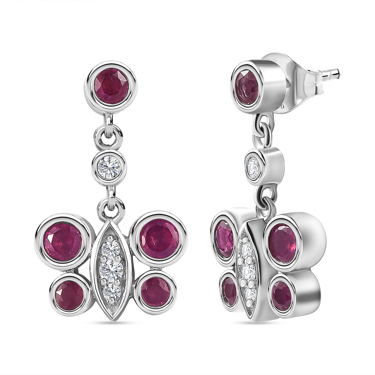 African Ruby &amp; Natural Zircon Dangle Earrings in Platinum Overlay Sterling Silver 2.14 Ct 7710488 0