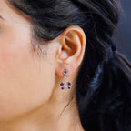 African Ruby & Natural Zircon Dangle Earrings in Platinum Overlay Sterling Silver 2.14 Ct