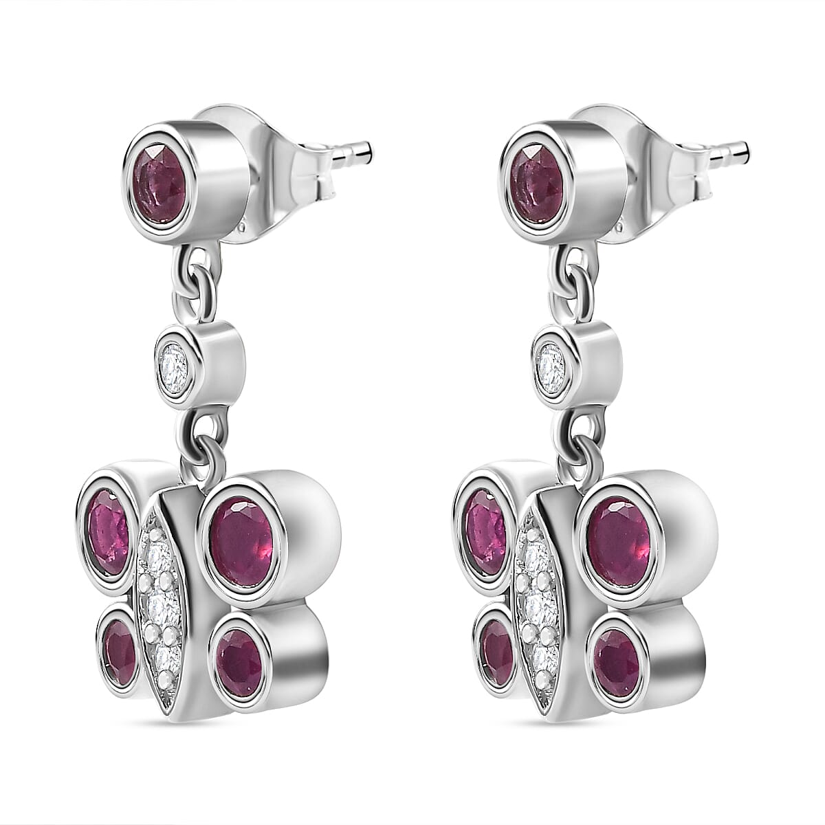 African Ruby &amp; Natural Zircon Dangle Earrings in Platinum Overlay Sterling Silver 2.14 Ct 7710488 4