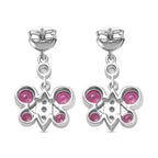 African Ruby & Natural Zircon Dangle Earrings in Platinum Overlay Sterling Silver 2.14 Ct