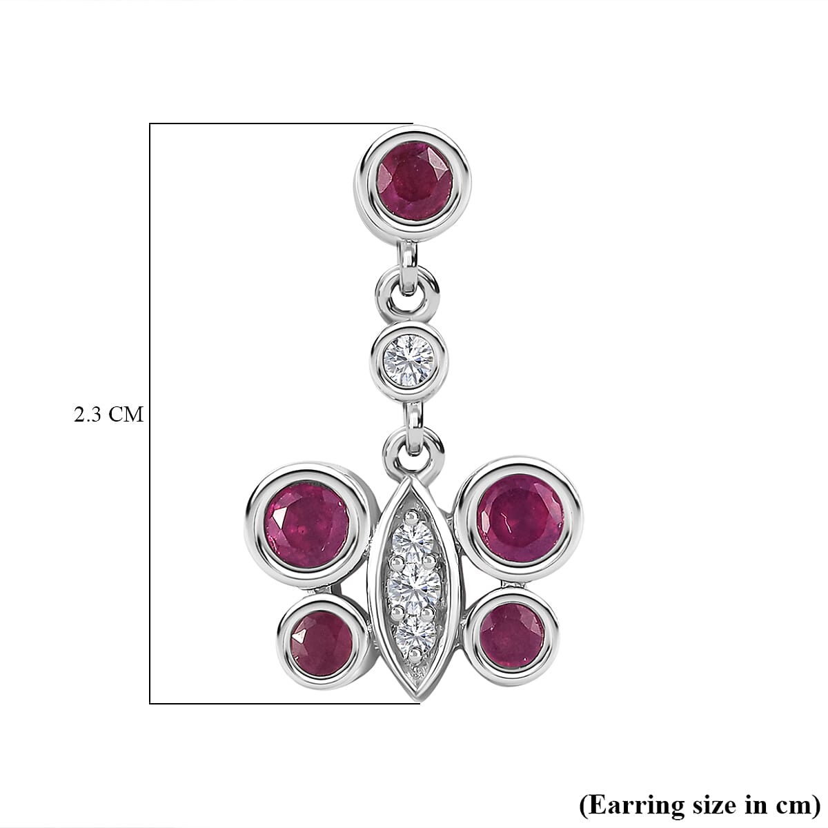 African Ruby &amp; Natural Zircon Dangle Earrings in Platinum Overlay Sterling Silver 2.14 Ct 7710488 7