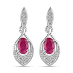 African Ruby & Natural Zircon Dangle Earrings in Platinum Overlay Sterling Silver 1.61 Ct