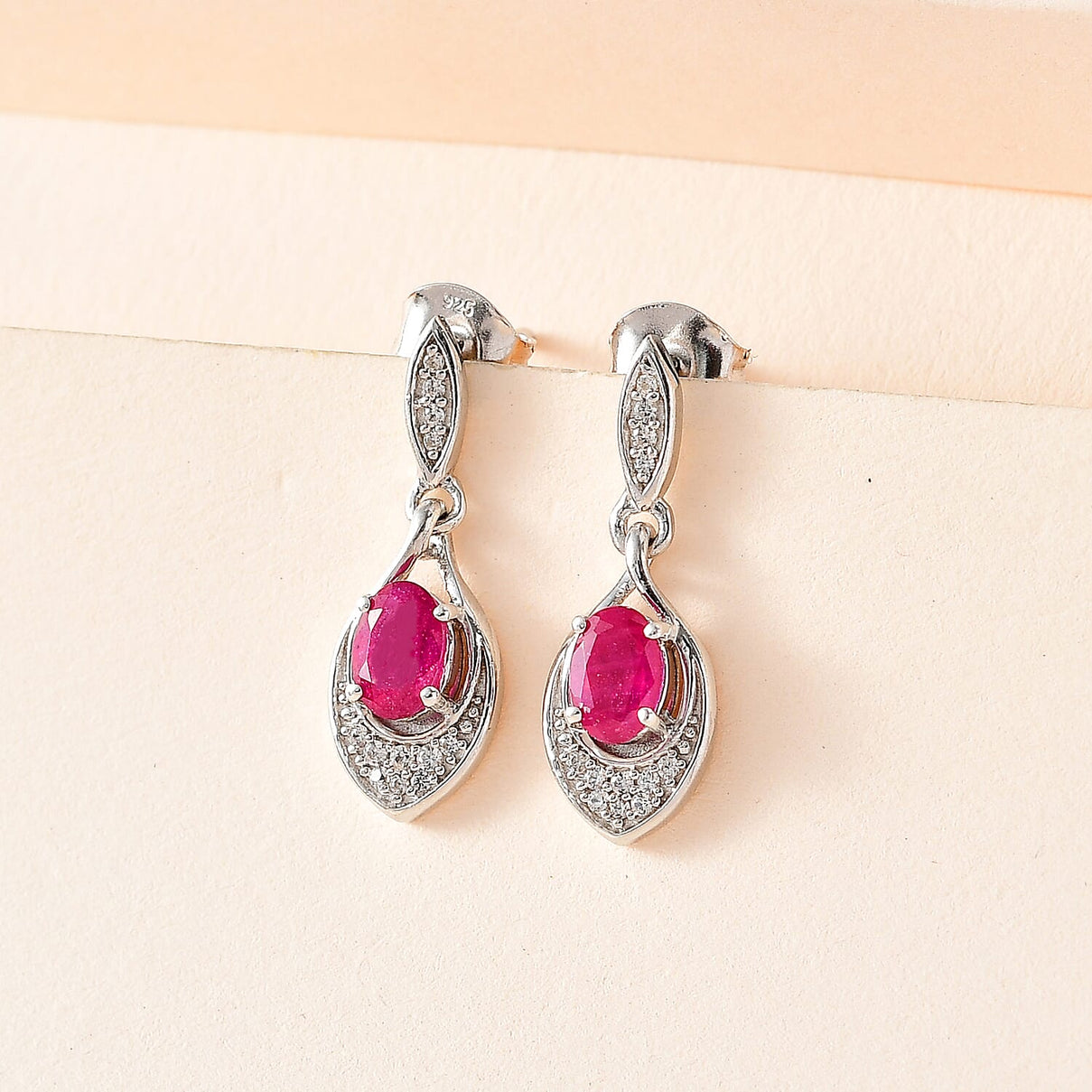 African Ruby &amp; Natural Zircon Dangle Earrings in Platinum Overlay Sterling Silver 1.61 Ct 7710533 2