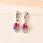 African Ruby & Natural Zircon Dangle Earrings in Platinum Overlay Sterling Silver 1.61 Ct