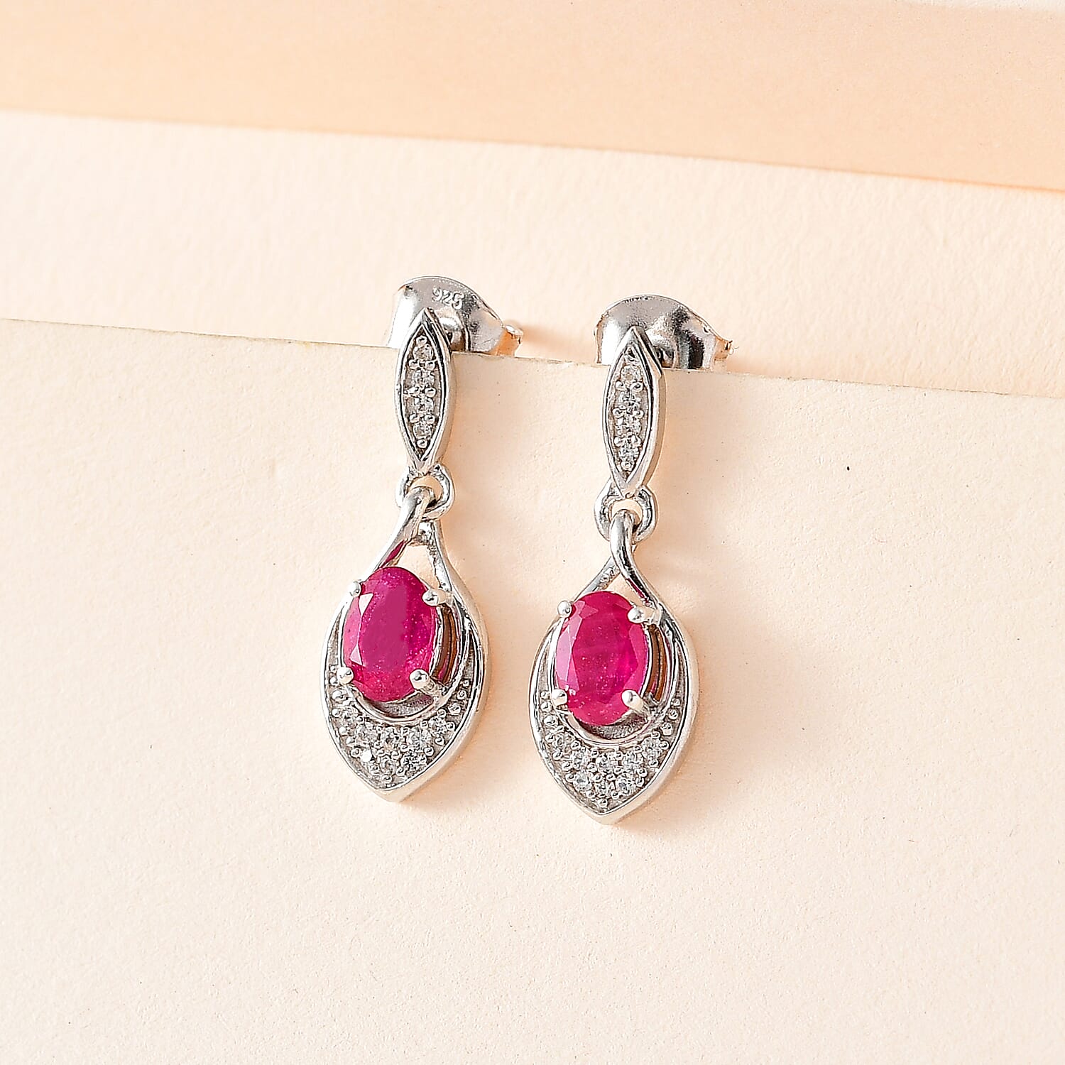 African Ruby &amp; Natural Zircon Dangle Earrings in Platinum Overlay Sterling Silver 1.61 Ct 7710533 2