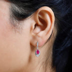 African Ruby & Natural Zircon Dangle Earrings in Platinum Overlay Sterling Silver 1.61 Ct