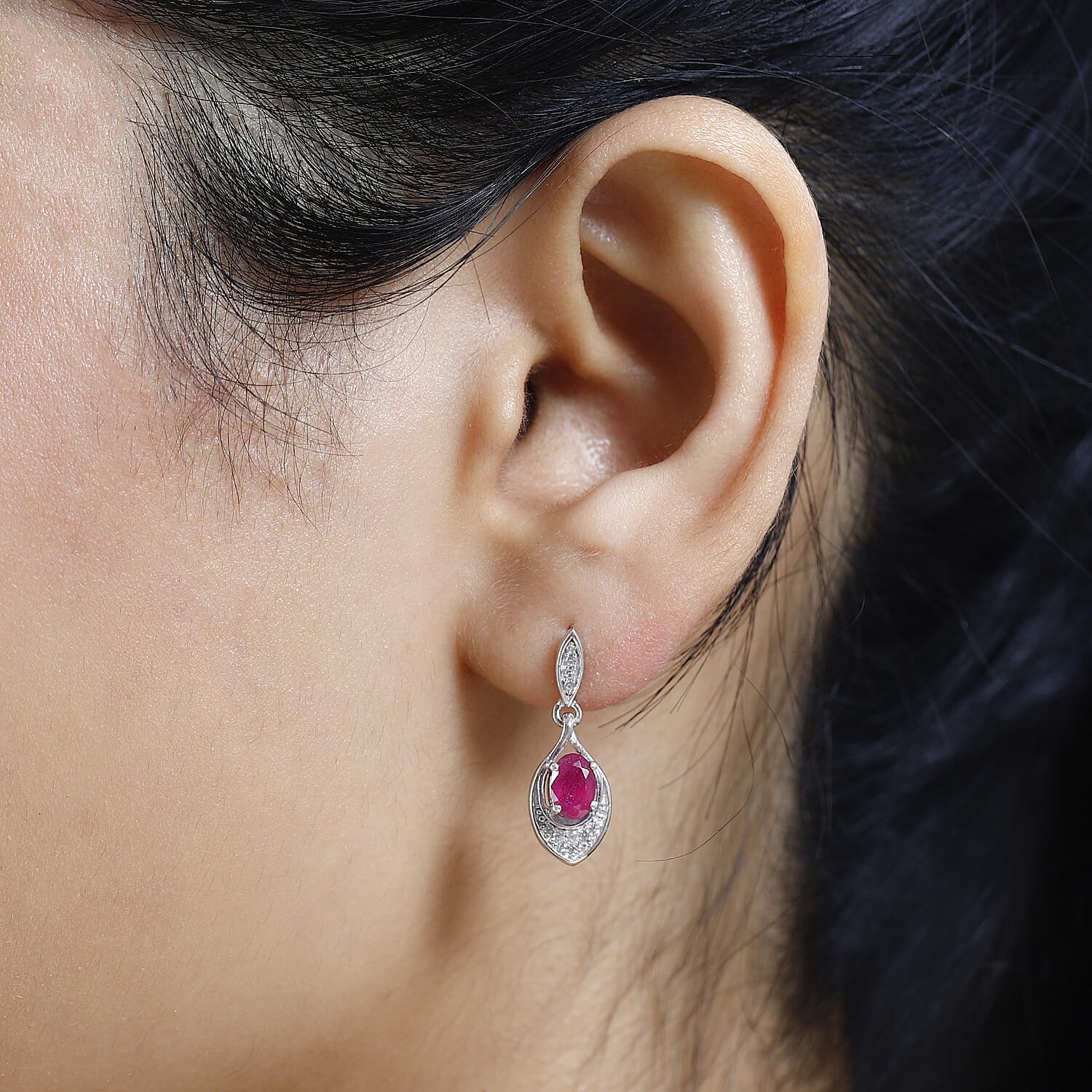 African Ruby &amp; Natural Zircon Dangle Earrings in Platinum Overlay Sterling Silver 1.61 Ct 7710533 3