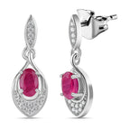 African Ruby & Natural Zircon Dangle Earrings in Platinum Overlay Sterling Silver 1.61 Ct