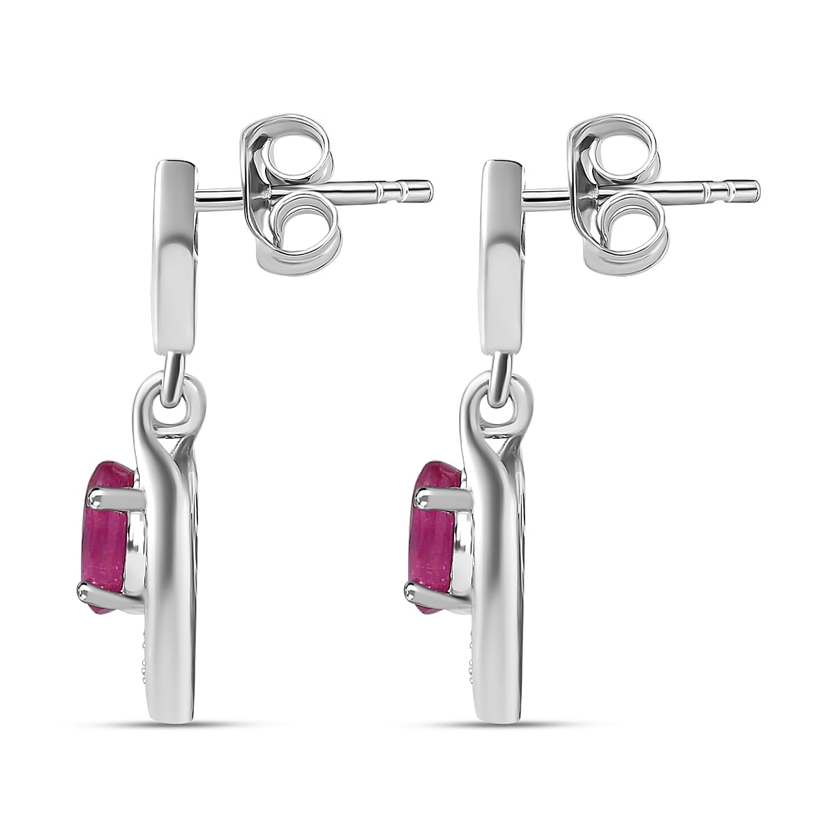 African Ruby &amp; Natural Zircon Dangle Earrings in Platinum Overlay Sterling Silver 1.61 Ct 7710533 5