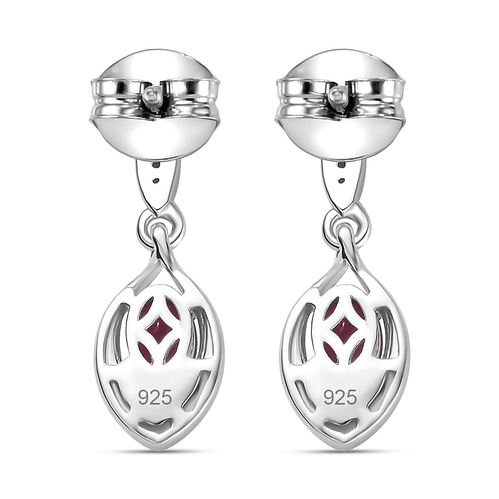 African Ruby & Natural Zircon Dangle Earrings in Platinum Overlay Sterling Silver 1.61 Ct