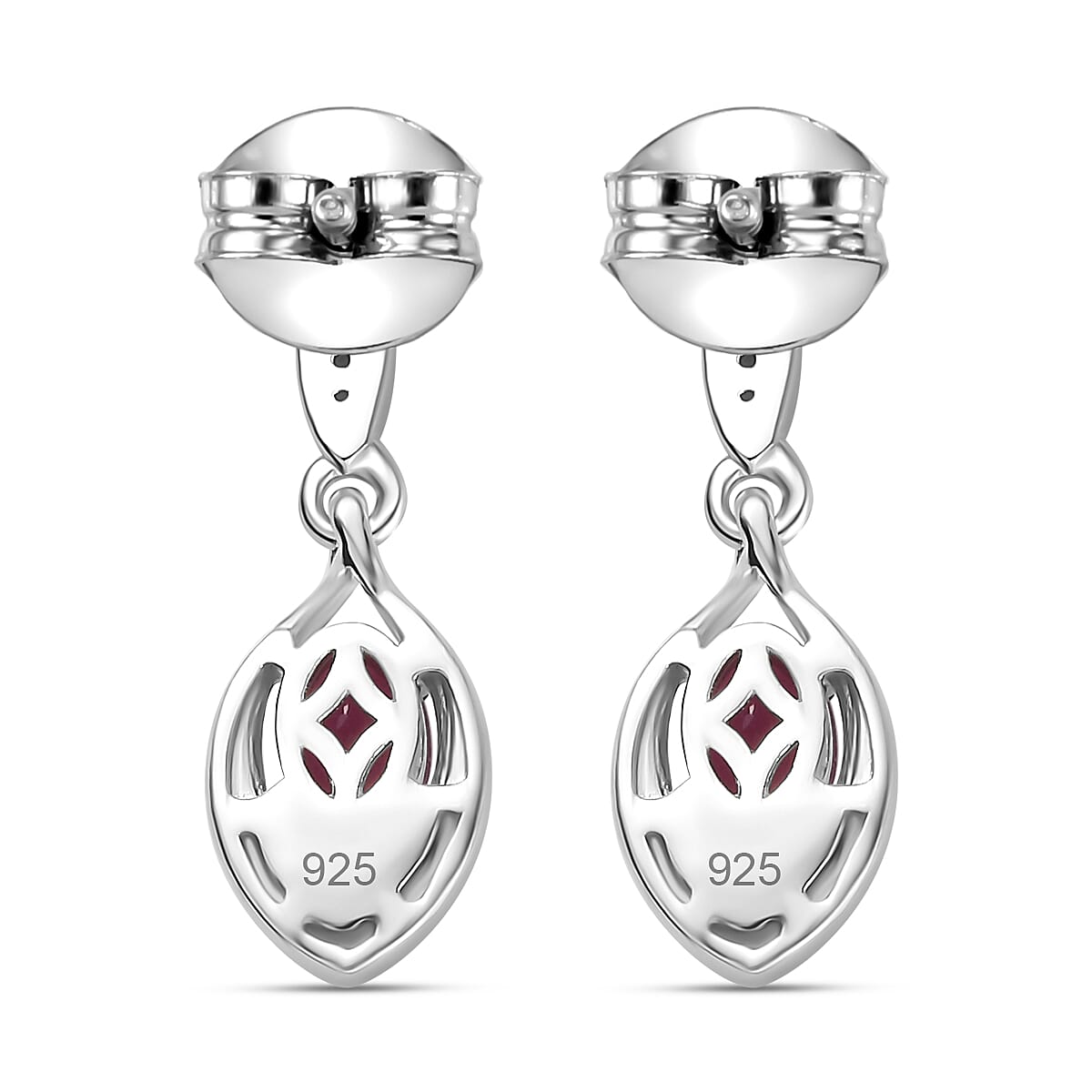 African Ruby &amp; Natural Zircon Dangle Earrings in Platinum Overlay Sterling Silver 1.61 Ct 7710533 6