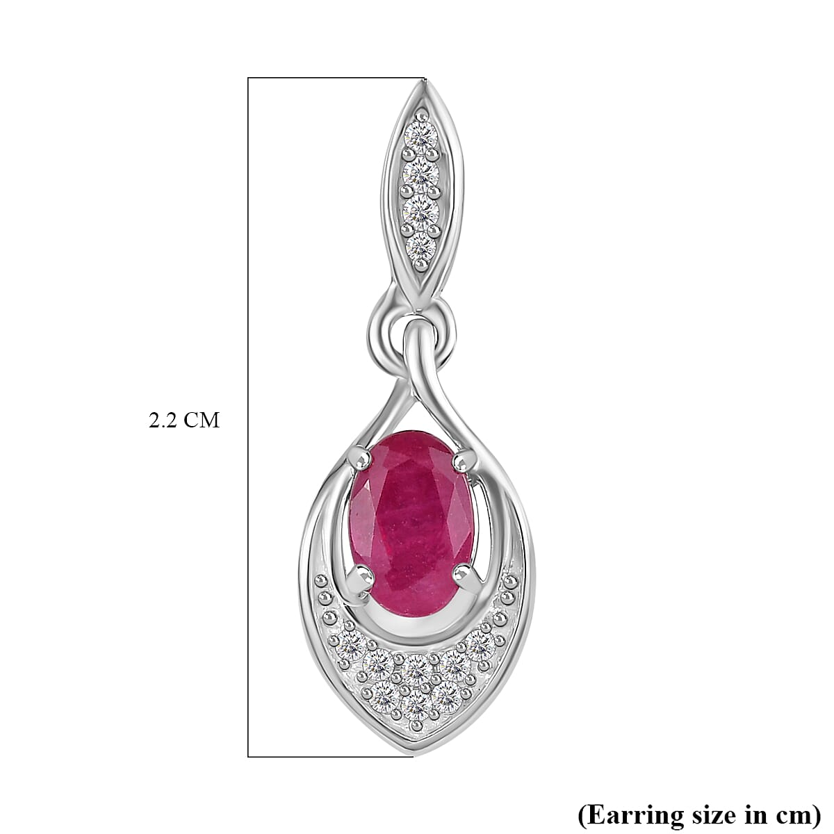 African Ruby &amp; Natural Zircon Dangle Earrings in Platinum Overlay Sterling Silver 1.61 Ct 7710533 7